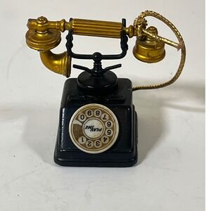 Vintage‎ Playme Rotary Dial Telephone Novelty Sharpener Black & Gold Miniature